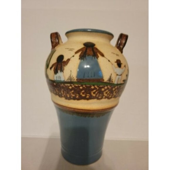 Artisan Handmade Native American Indian Pottery Vase Woman & Child Signed